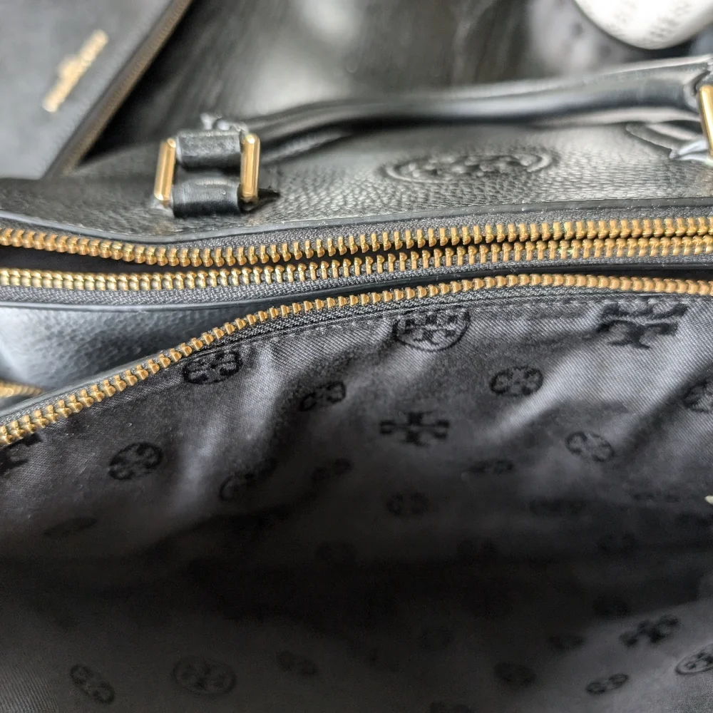Tory Burch Black Leather Tote with Gold Accents - Picture 5 of 11